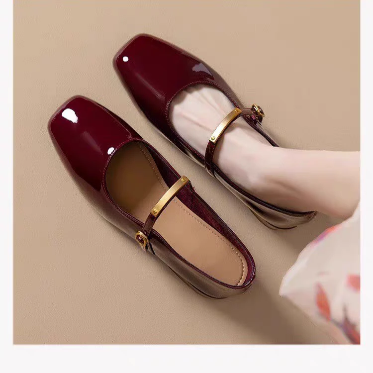 单鞋女2025春夏季新款红色复古小皮鞋浅口法式玛丽珍鞋