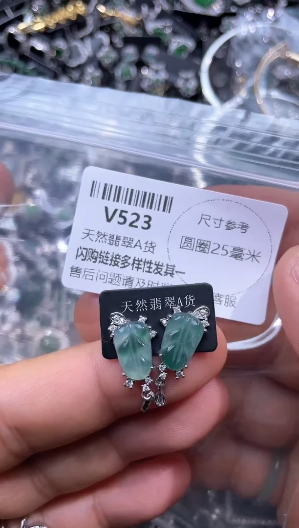 【闪购商品】翡翠颈饰未镶嵌V523耳钉