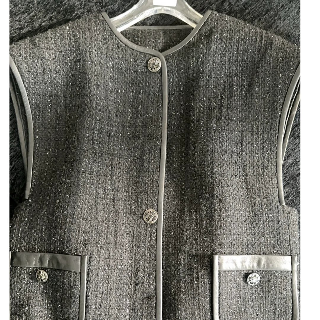 【DYMMXYMM】-时尚高级感粗花呢双口袋背心马甲-PY6601