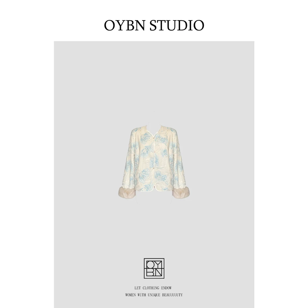 OYBN欧阳贝妮【白雪】微胖大码水貂毛国风刺绣棉衣棉服1489