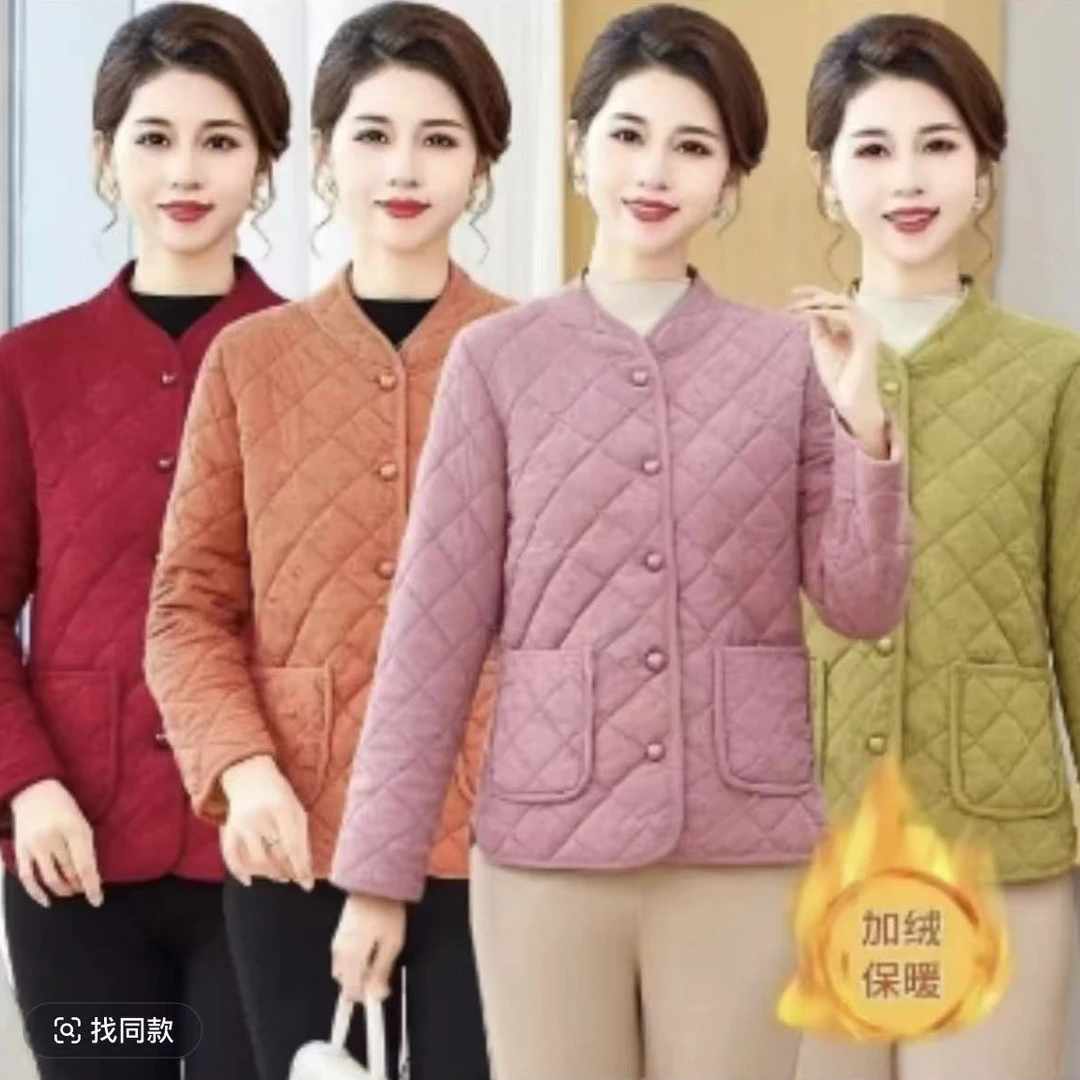 2025新款冬季棉袄加绒套装中年妈妈休闲时尚百搭立领外套棉衣棉服