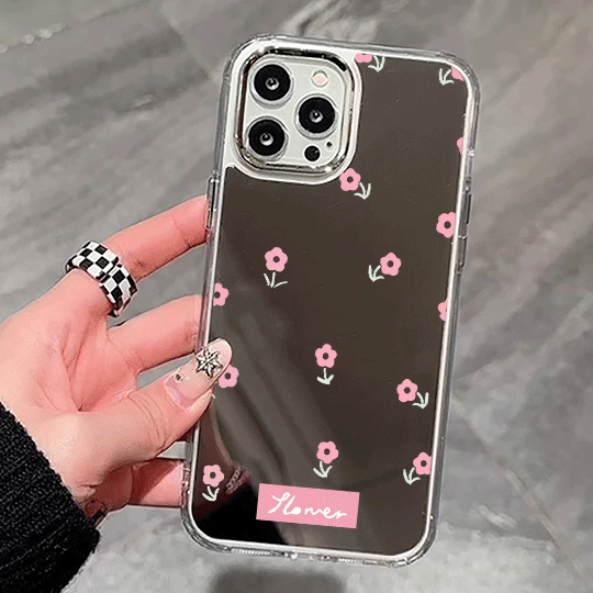 碎花iPhone15ProMax镜面16手机壳14适用苹果11小众78防摔13带镜子