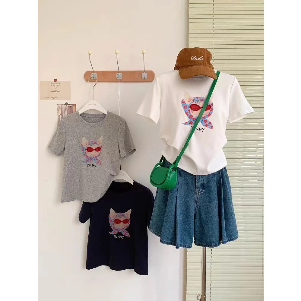 广州十三行高端女装2025新款欧货上衣四季青egg猫咪短袖正肩T恤夏