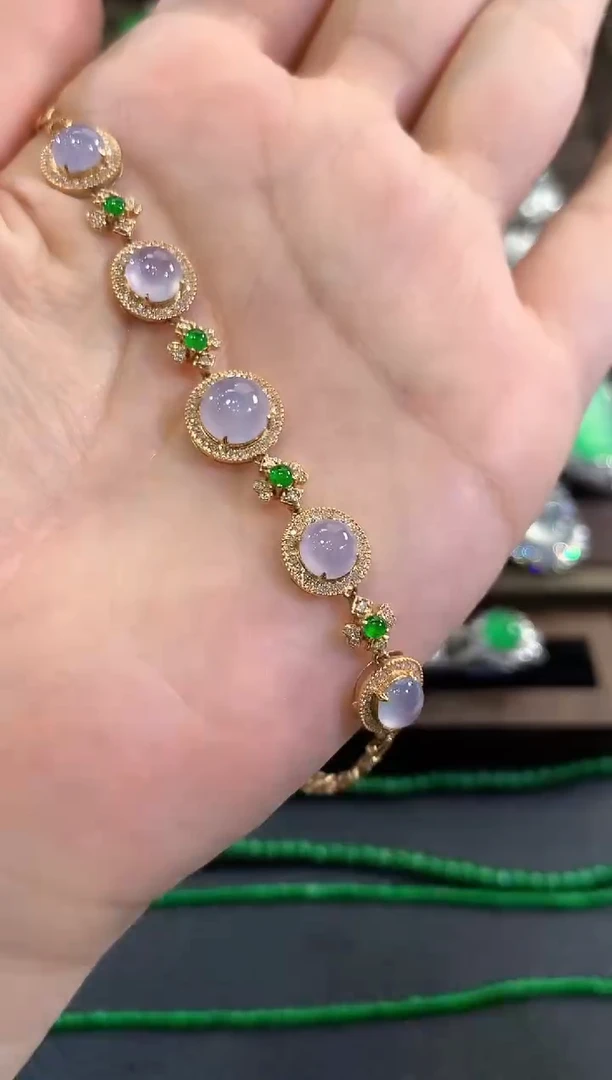 18K金镶嵌手链翡翠d74  紫货有色差