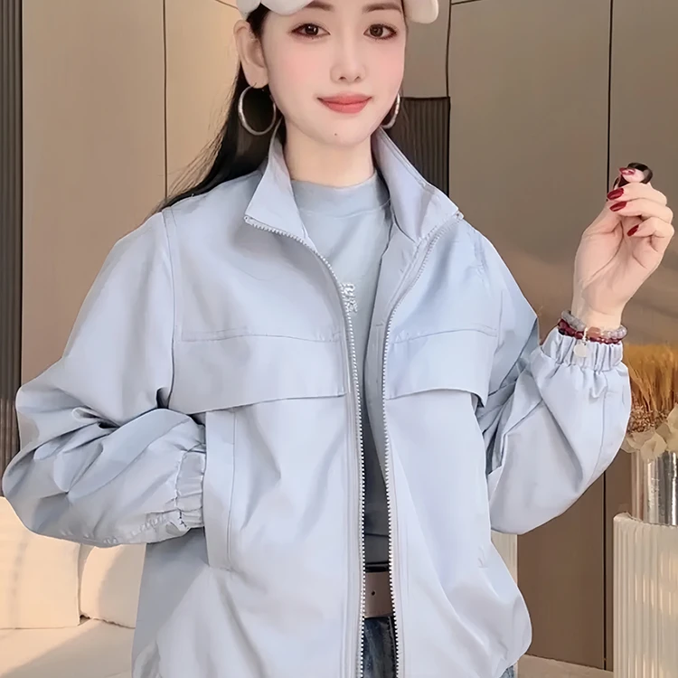 2025新款春秋爆款休闲女士冲锋衣外套小个子百搭时尚洋气纯色百搭