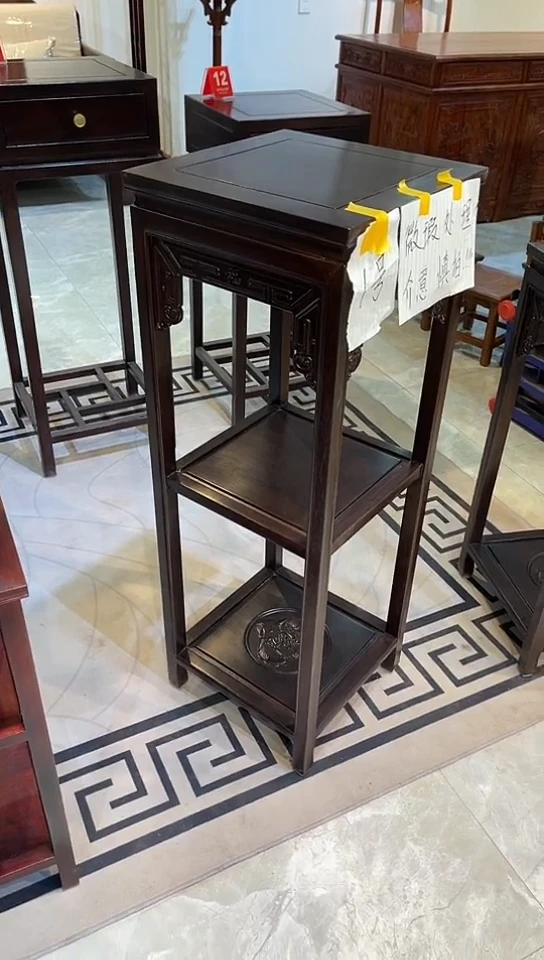 【闪购商品】黑酸枝木类成套家具黑檀色福字花架35*35*100
