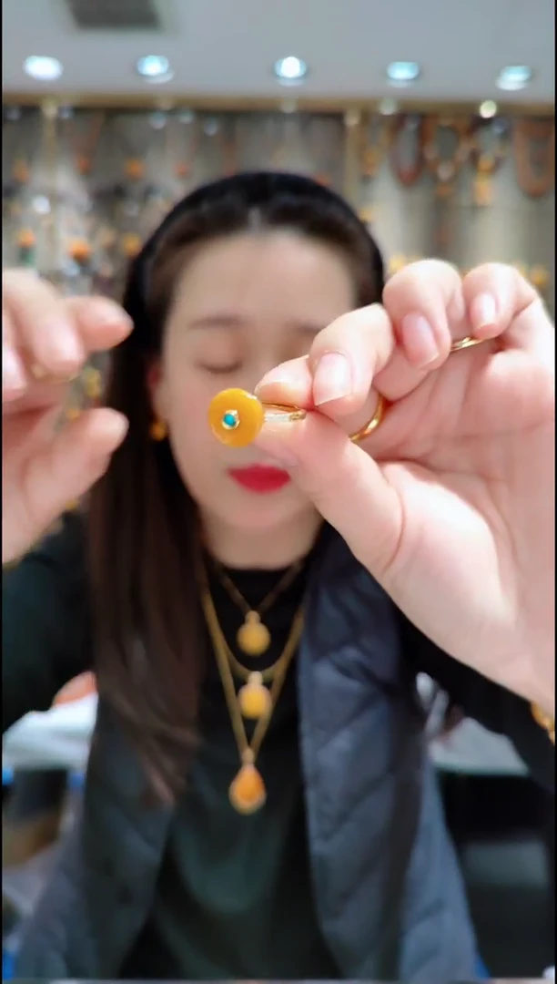 蜜蜡银S925镀金镶嵌珠宝奇石﹣A504蜜蜡戒指