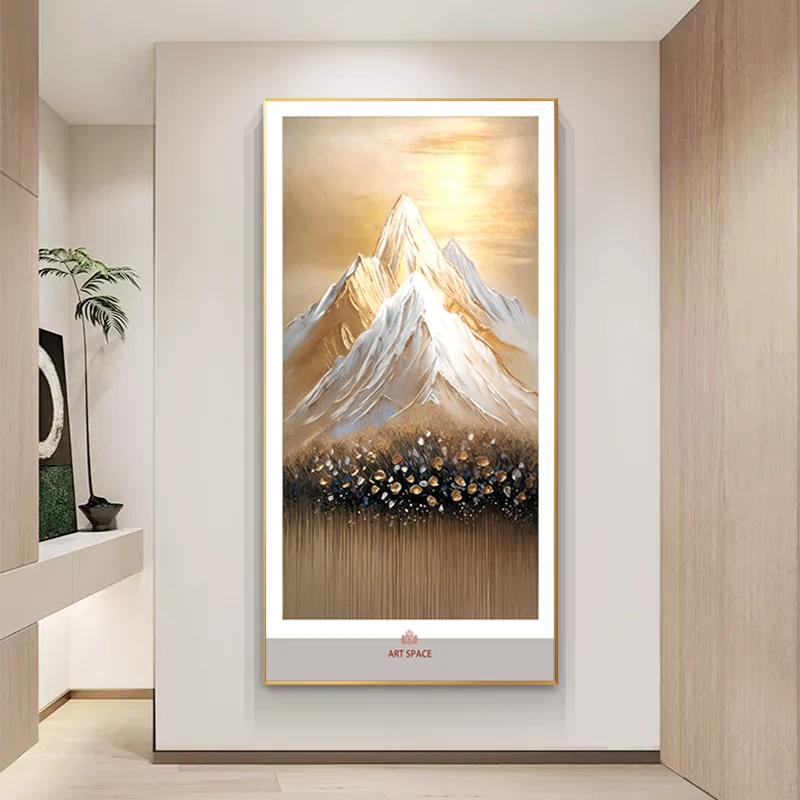 日照金山大芬村油画轻奢高级玄关装饰画手绘竖款走廊晶瓷挂画