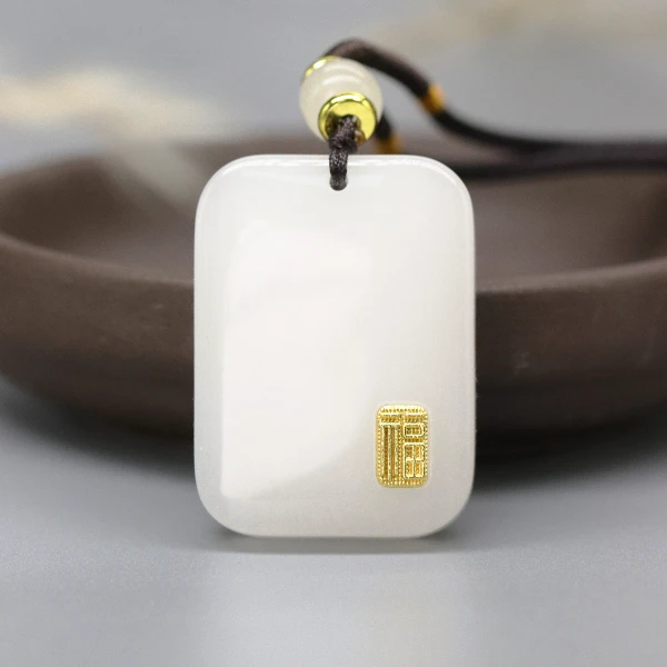 天然新疆玉石金福牌挂件平安扣无事牌吊坠金丝玉真品百搭Y694-2