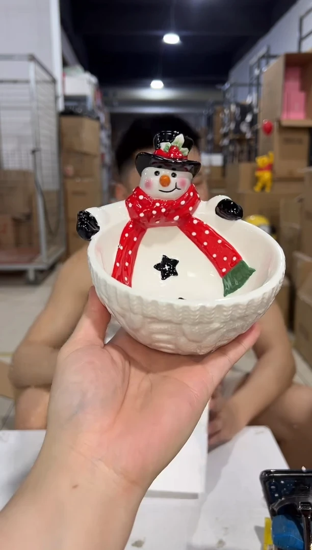 瓷片陶瓷原盒雪人碗