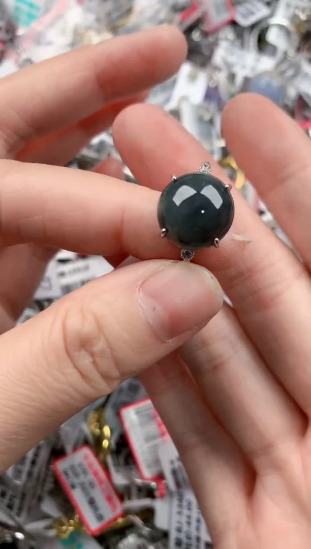 银S925镶嵌戒指翡翠555      1