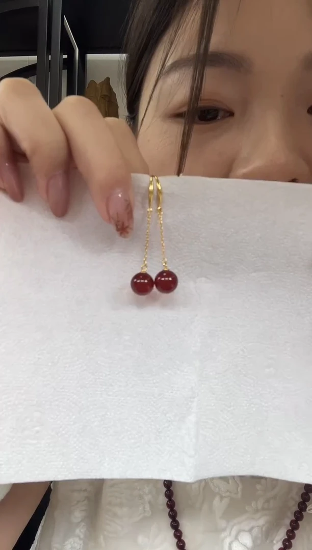 银S925镶嵌血珀耳饰耳饰XA028