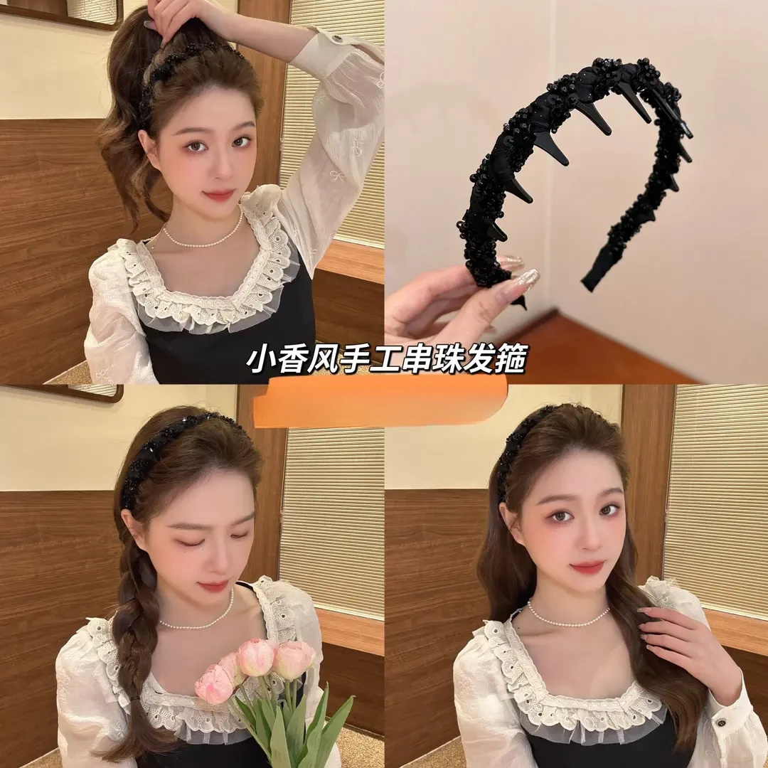 新款2025路易斯繁星发箍 轻奢气质小香风手工串珠发箍 正反两戴