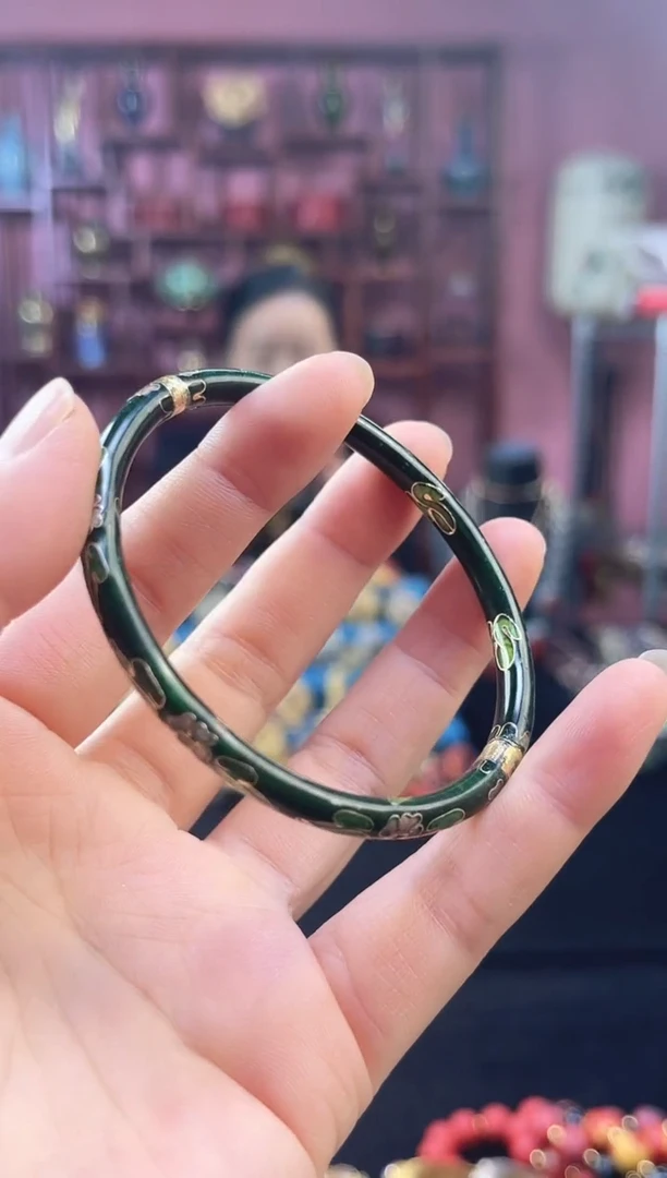 非遗 景泰蓝开口儿童镯 50-58 墨绿