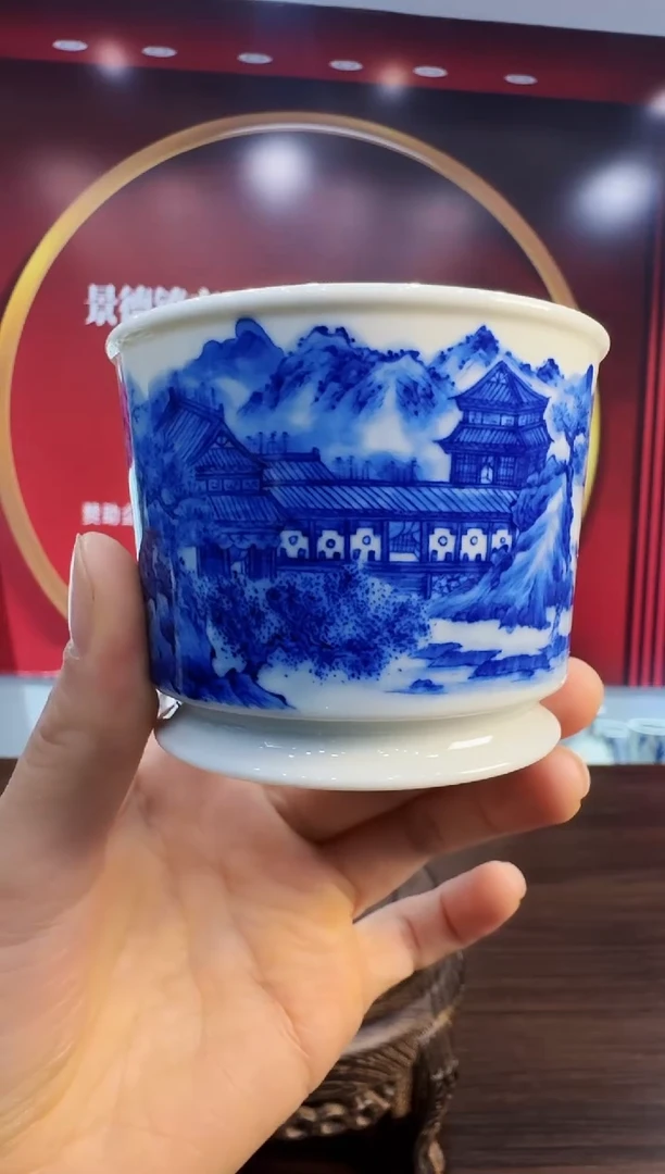 瓷054函夏非遗熊文波xwb青花山水亭台楼阁主人杯