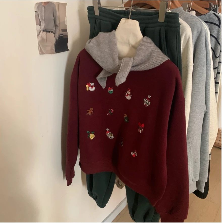 雪人加绒圣诞刺绣圆领卫衣 衣长57 胸围57 8334
