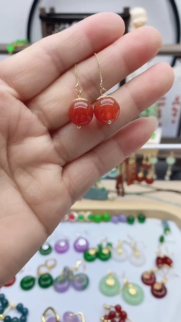 14K金镶嵌南红玛瑙耳饰81
