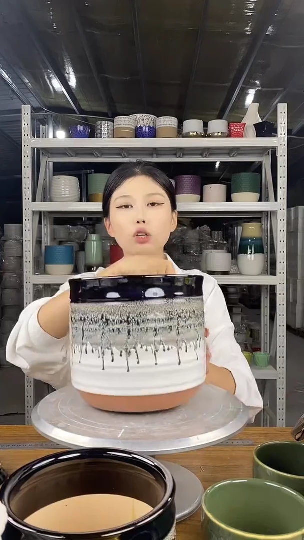 默认打孔陶瓷花盆宽高20-17.5微瑕