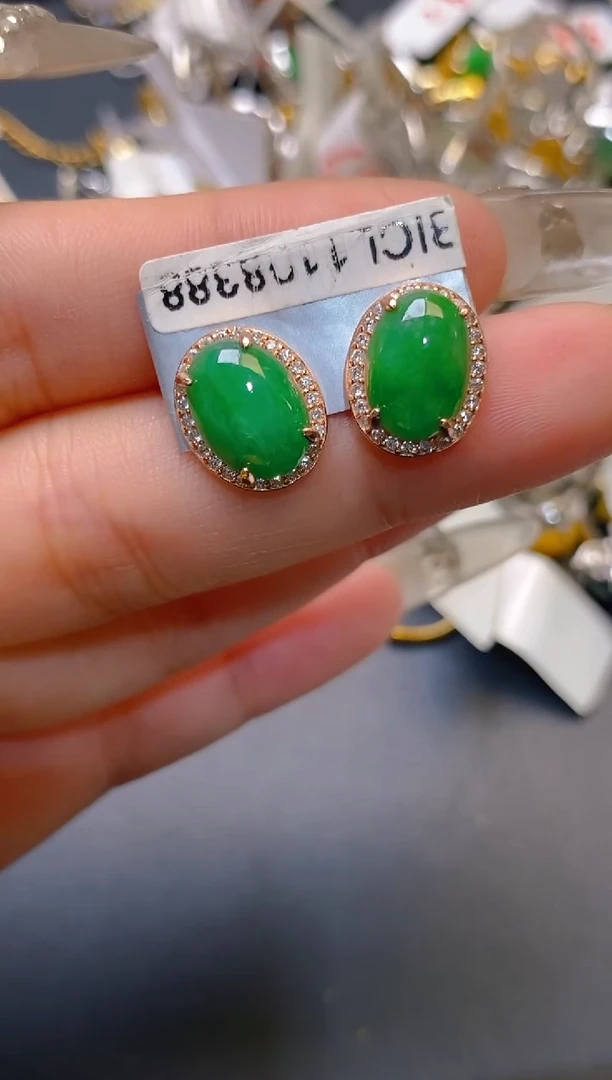 【闪购商品】翡翠耳饰银S925镶嵌天然A货翡翠1