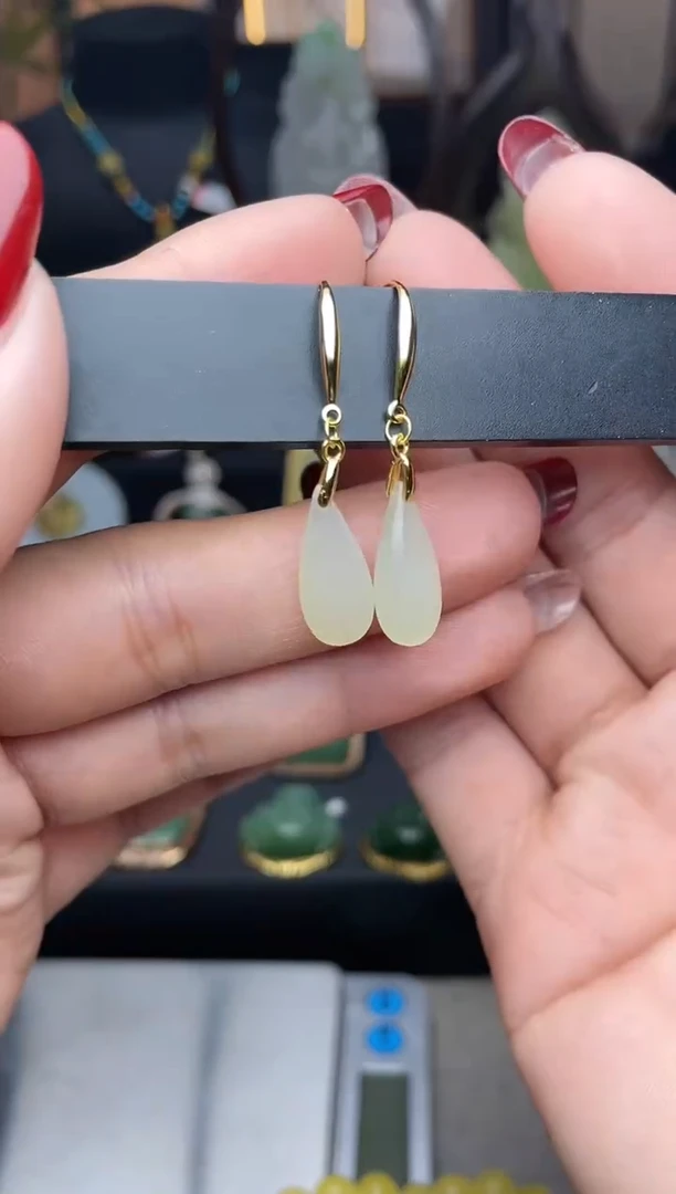【闪购商品】和田玉耳饰银S925镶嵌耳饰f088