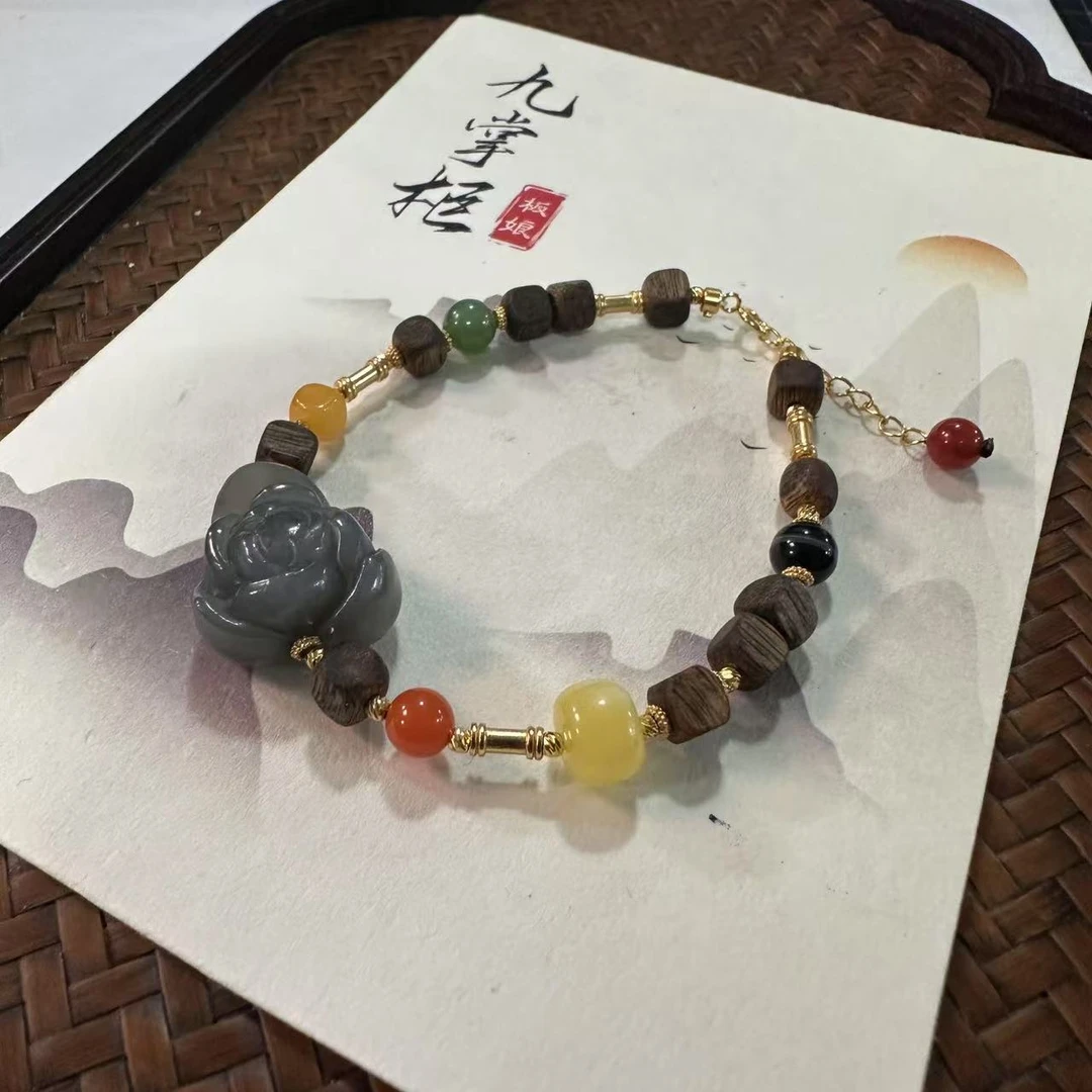 天然和田玉烟紫多宝手链-多样性发其一【JJ185】