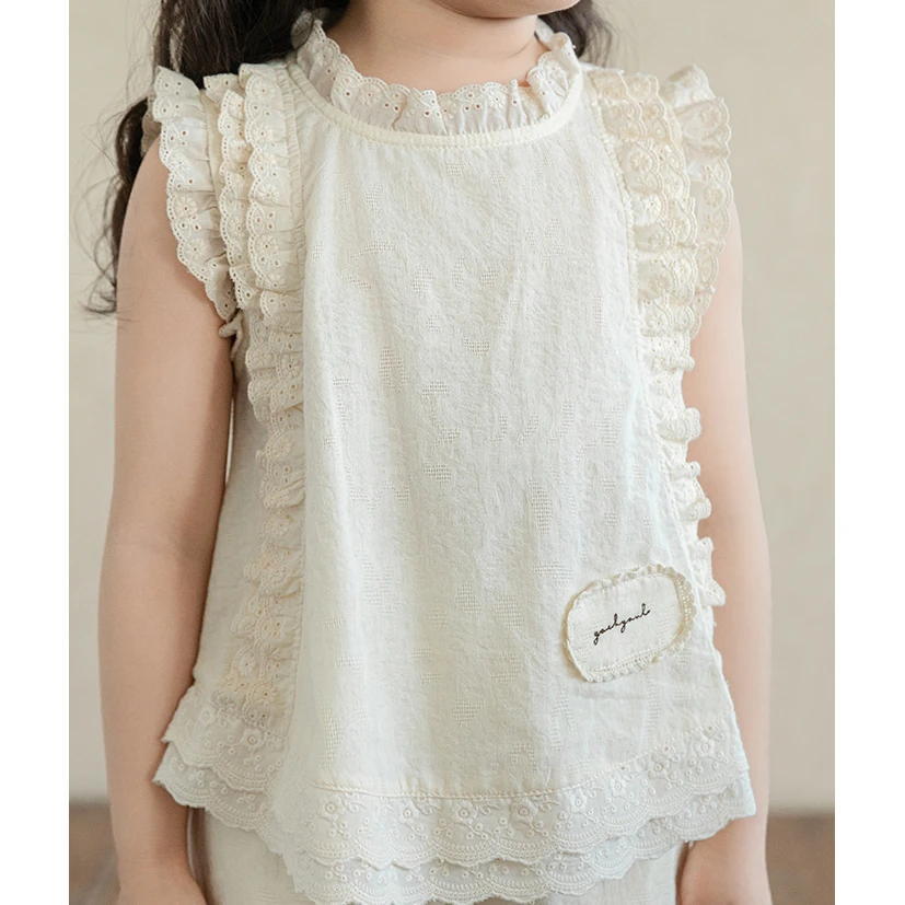 YOEHYAUL/幼悠【悠扬诗歌】夏肆波下纯棉白色复古泡泡袖 背心 X5299