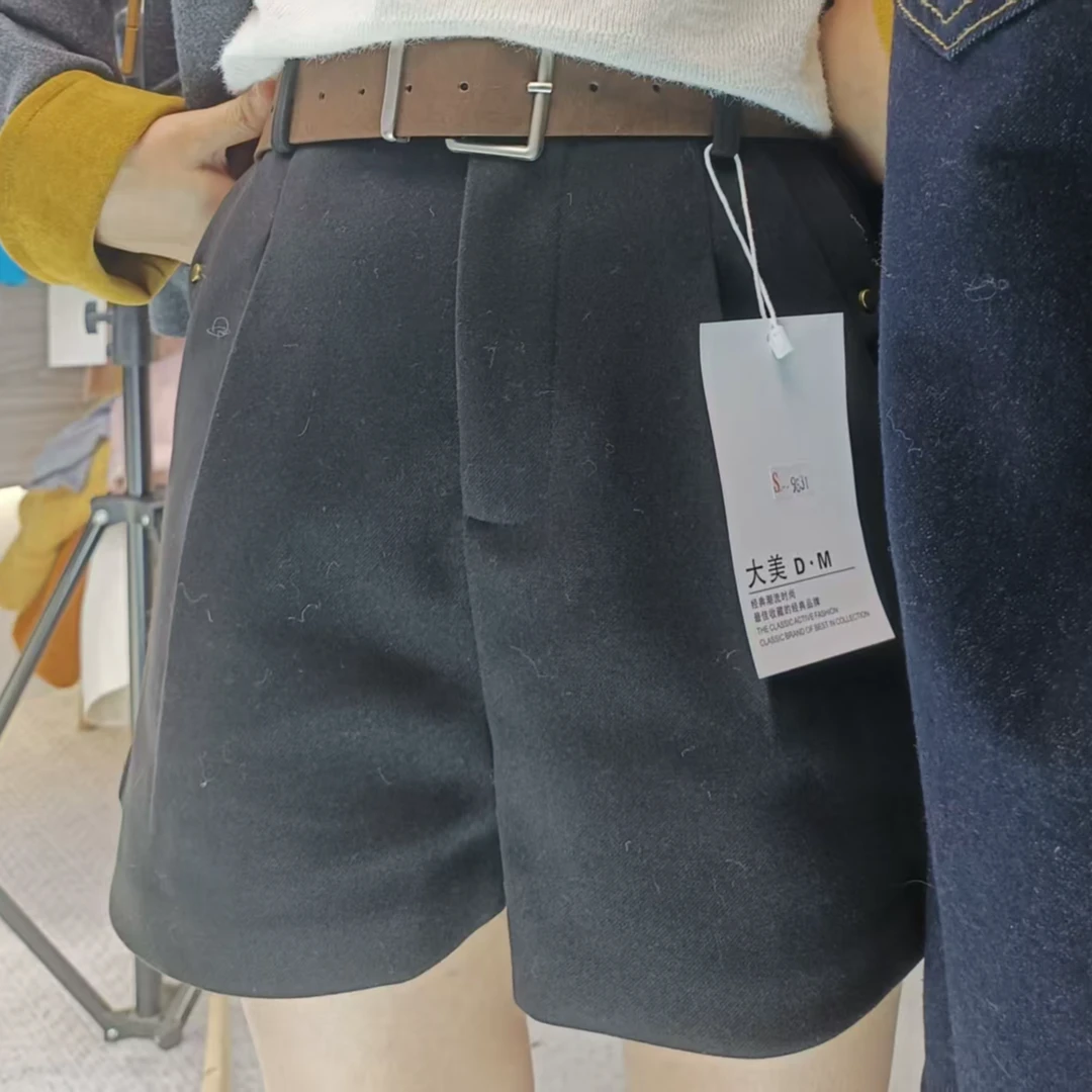 保暖秋冬阔腿裤百搭高腰短裤毛呢阔腿潮流时尚