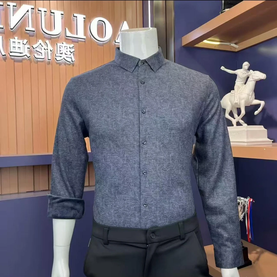 春季加绒新款衬衫长袖秋季男士中年男装商务时尚上衣休闲保暖