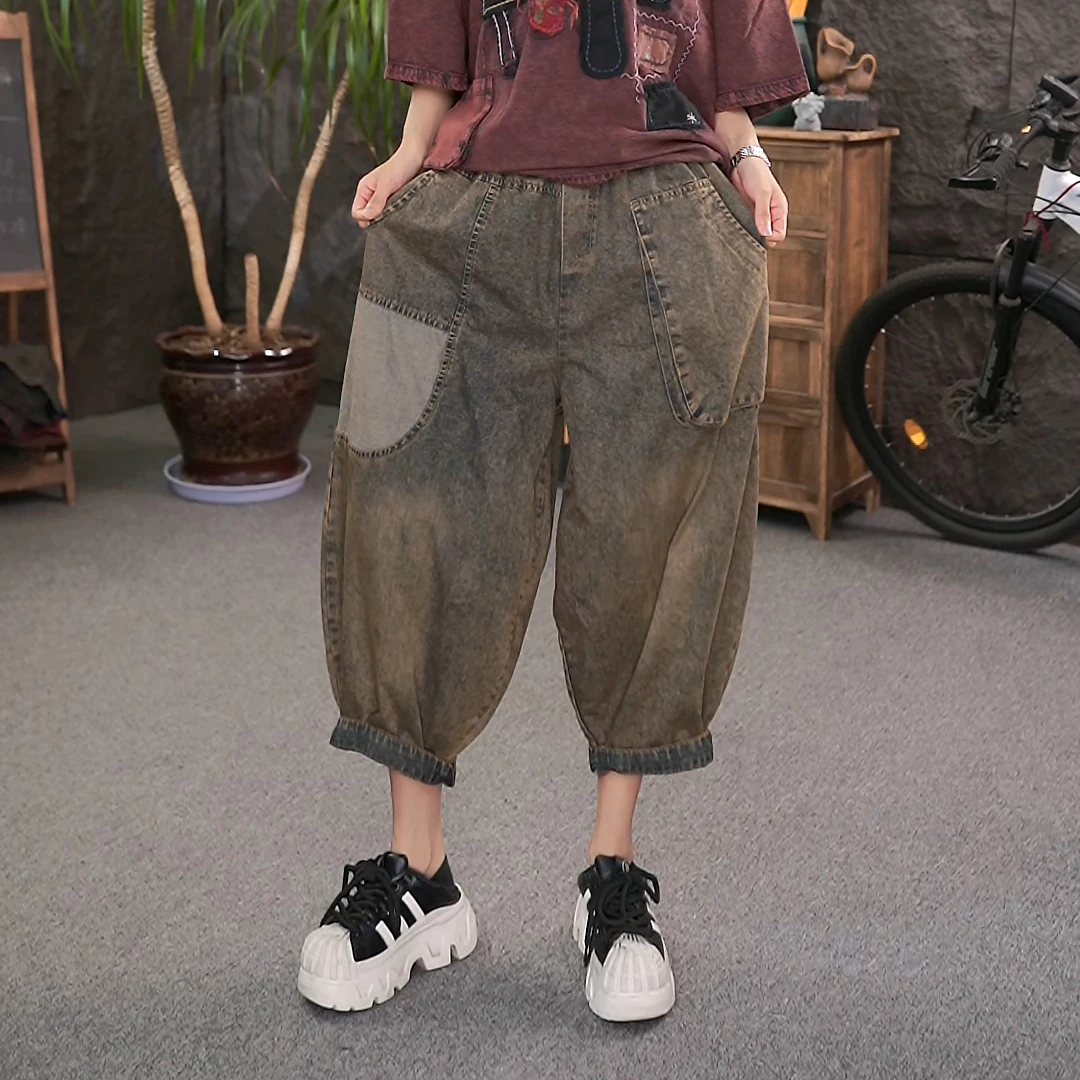 LL薄款牛仔裤夏季百搭七分裤文艺复古大码裤子-26033