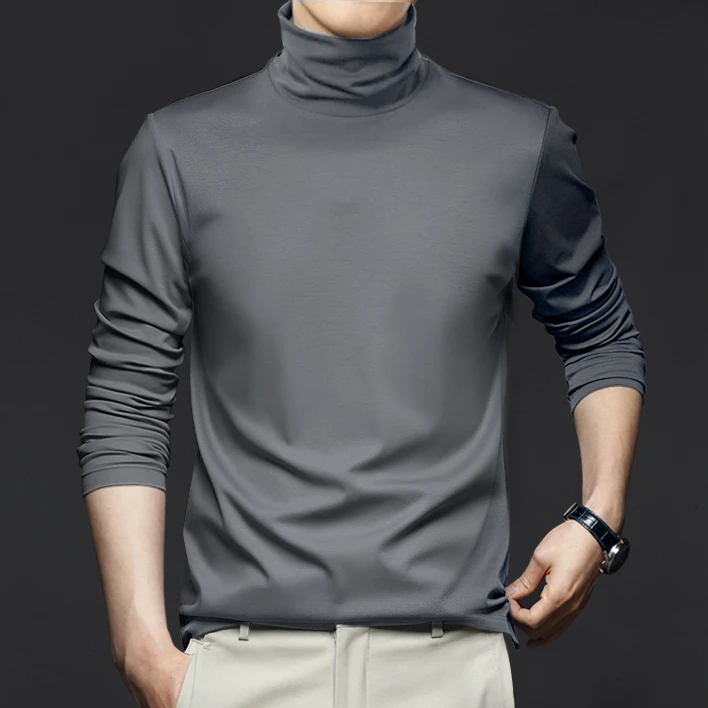 液氨丝光棉全高领打底衫男士纯色高端全棉内搭修身弹力长袖T恤男