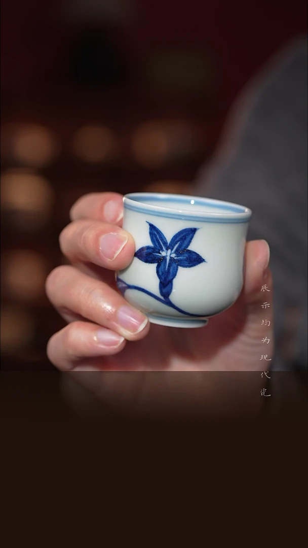 小古-青花纯手绘栀子花炉式杯