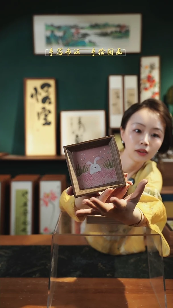 国画绘画 粉底小兔子 12*12cm