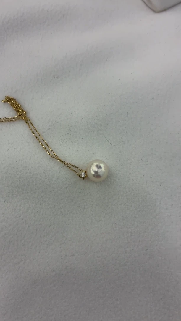 颈饰18K金镶嵌海水珍珠王妃吊坠8.5-9（赠送银链子