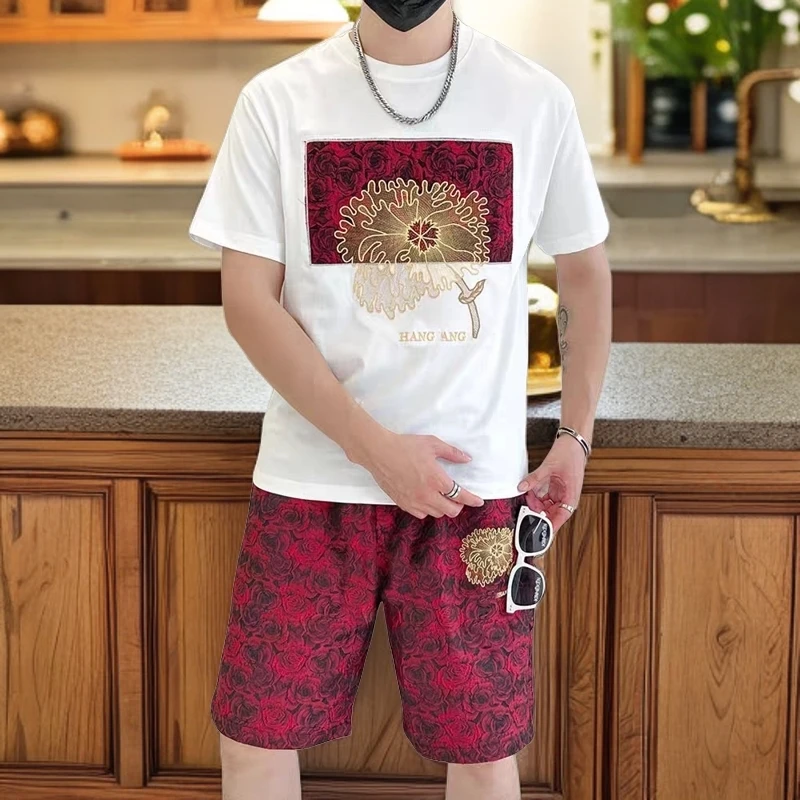 啄木鸟轻奢高档套装男潮牌高级感夏季时尚百搭潮流五分短袖宽松