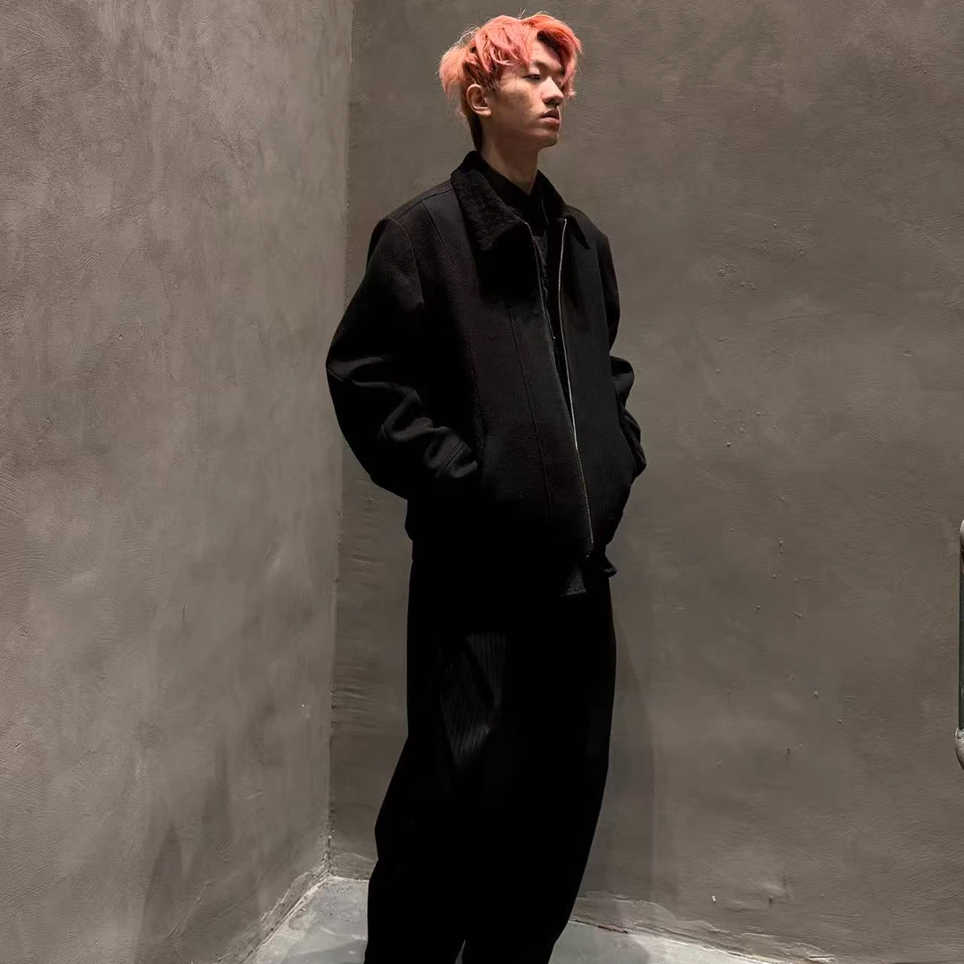 AstronSea 巴恩风重工700克100%羊毛羊皮编织领短款夹克