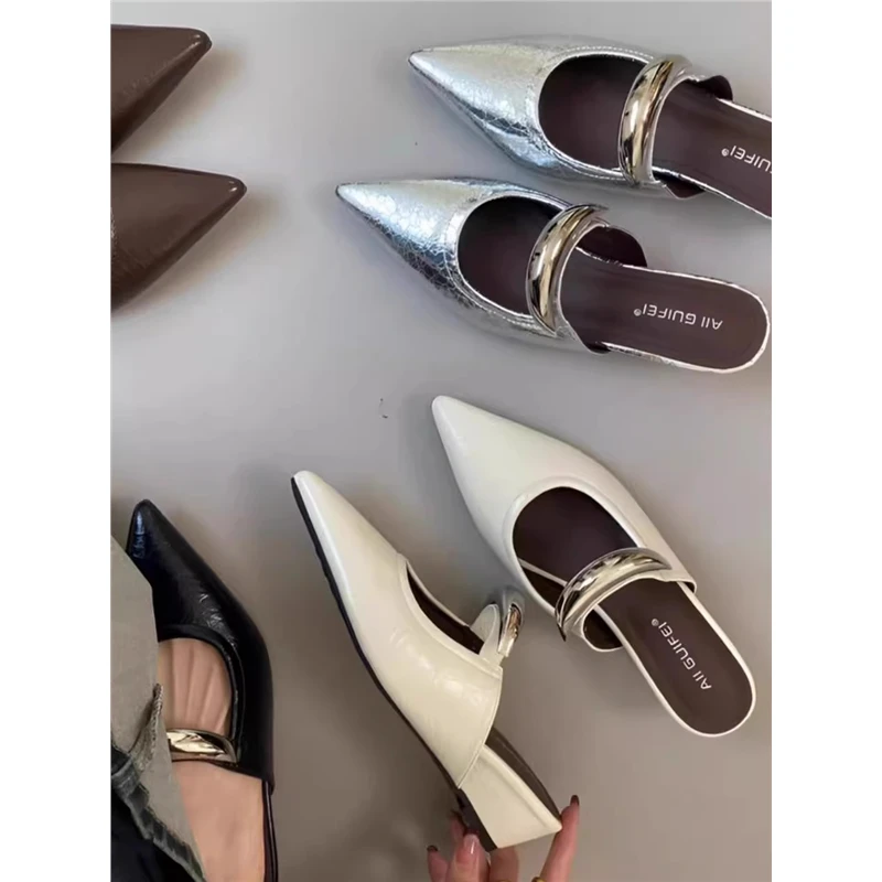 GUIFEI 966-1 法式尖头包头半拖鞋女2025新款小坡跟凉拖鞋