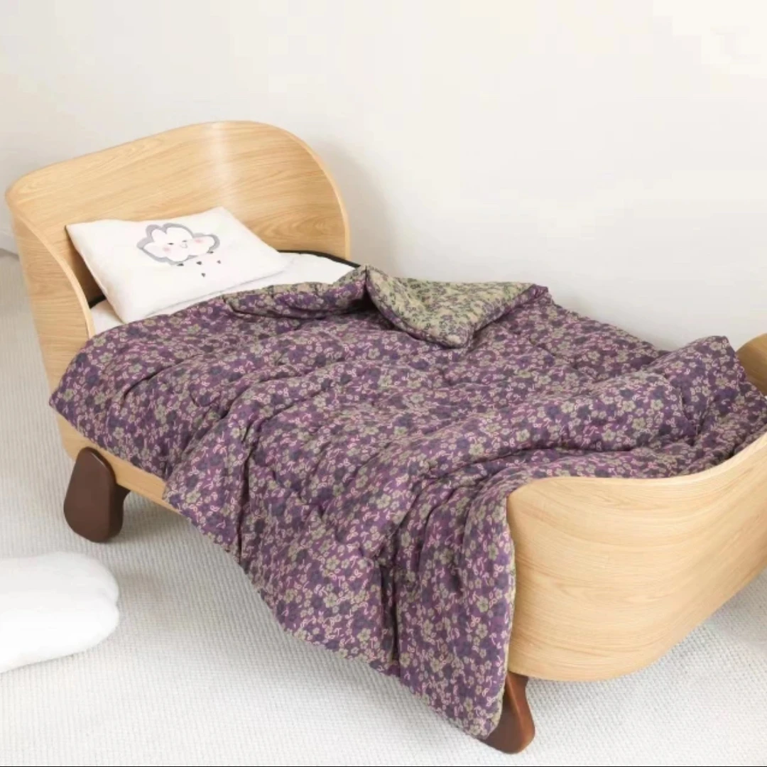 【紫色碎花】120*150纯棉有氧双层纱色织提花2斤左右童被沙发被