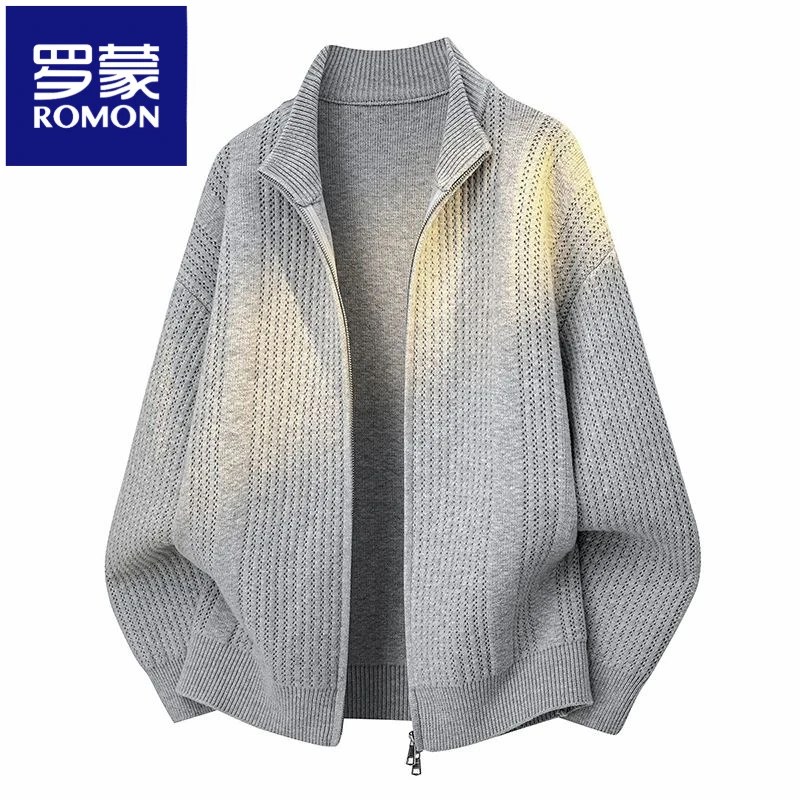 罗蒙休闲百搭开衫毛衣男秋季新款毛线衣老钱风针织衫拉链外套时尚