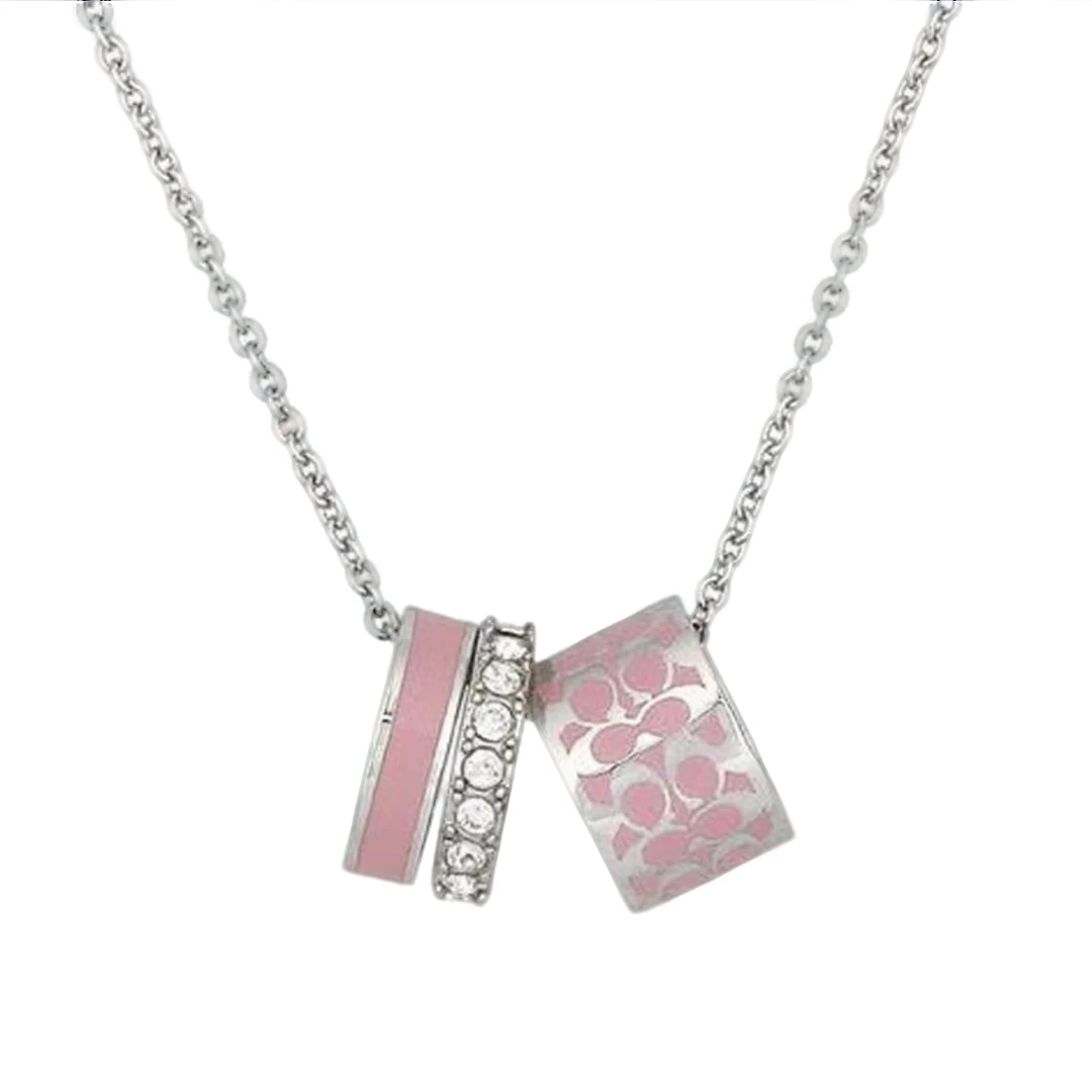 COACH/蔻驰三环粉色珐琅彩项链轻奢简约首饰时尚经典气质