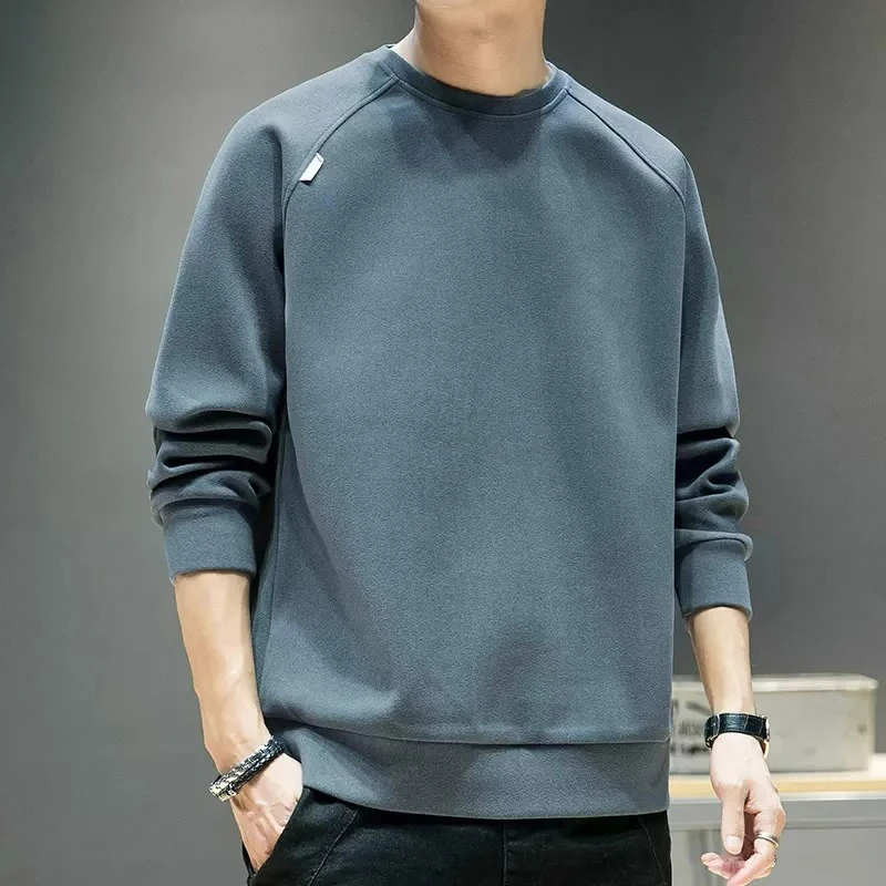 高档德绒卫衣男士春秋季宽松大码时尚圆领上衣高中生加肥加大长袖