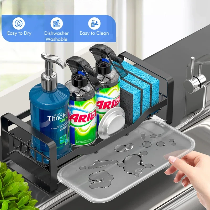 304不锈钢厨房水槽置物架沥水抹布架海绵收纳架免打孔台面沥水架