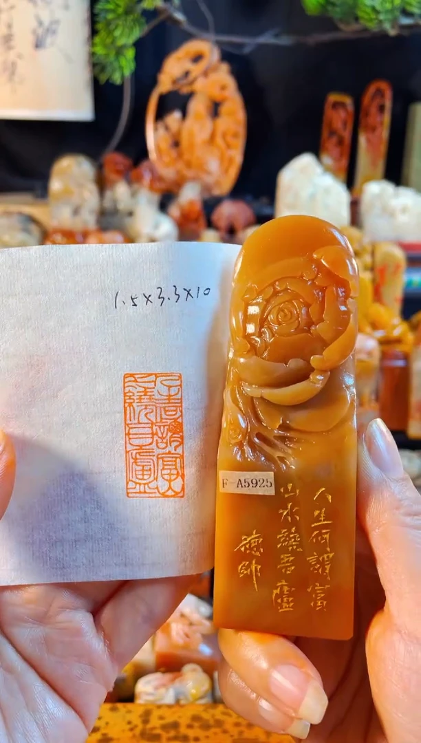 老挝石印石手工篆刻《人生何谓富山水绕吾庐》
