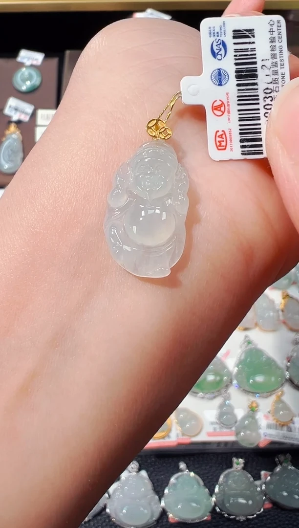 【闪购商品】翡翠吊坠(不含链)18K金镶嵌财神爷吊坠1121
