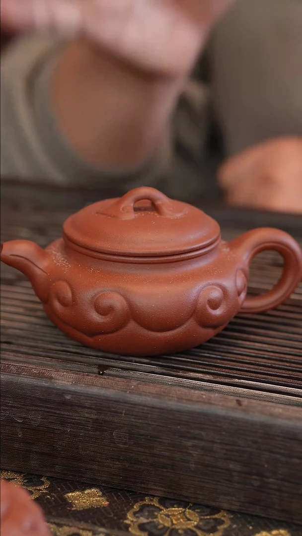 茶壶紫砂如意仿古 北红赤铁 半手工 260cc