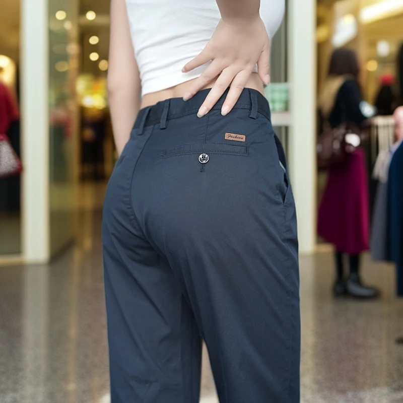 棉弹四季款商务休闲裤宽松直筒百搭微弹力商务简约纯色裤子男款