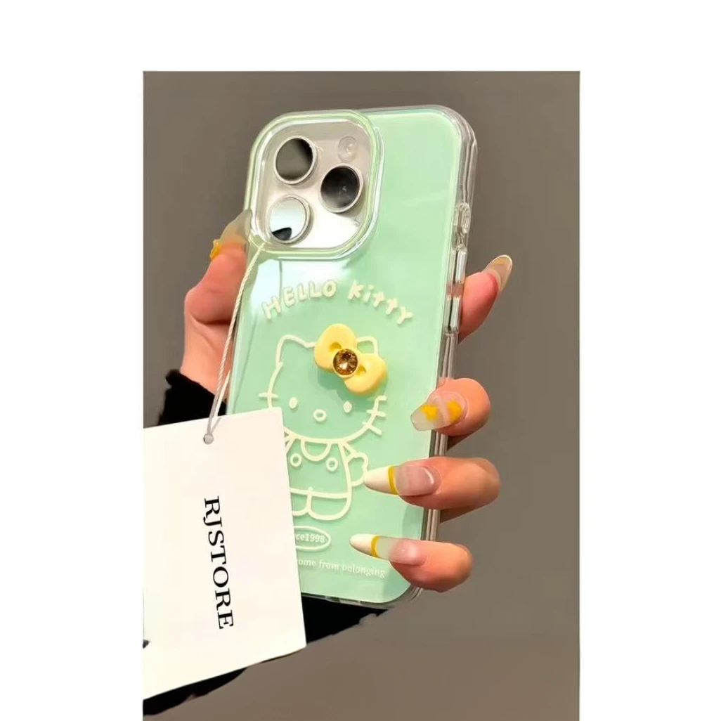 可爱英文凯蒂猫适用iPhone16大孔手机壳华为 vivo小米oppo套