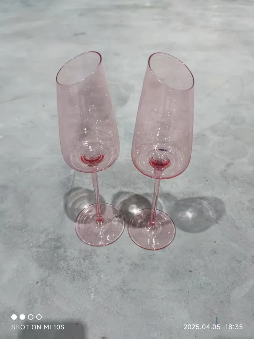法式限定粉色斜口高级感气泡酒杯香槟杯葡萄酒杯小众中古高脚酒杯
