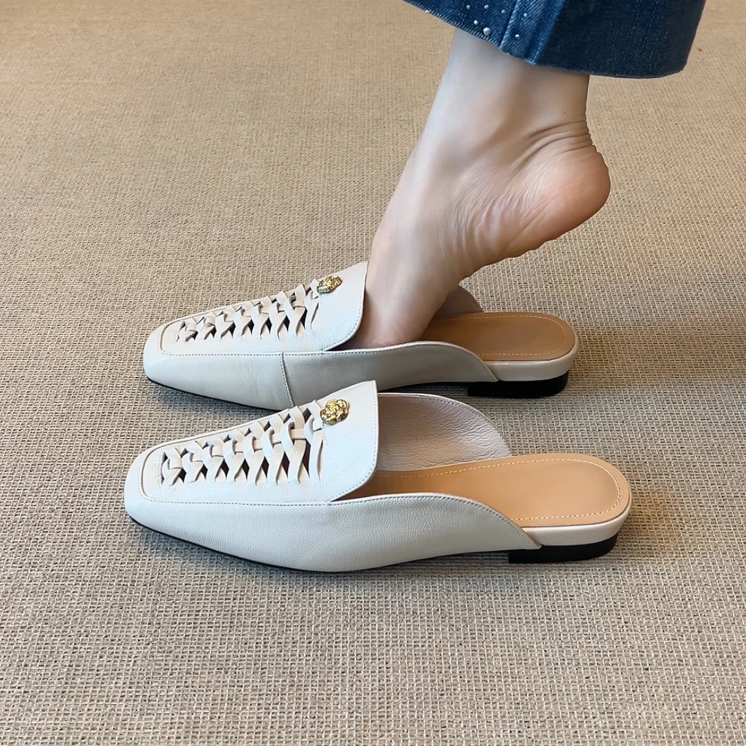 RubyL/2.5cm夏季新款时尚镂空居家外穿舒适透气粗跟纯色穆勒拖鞋