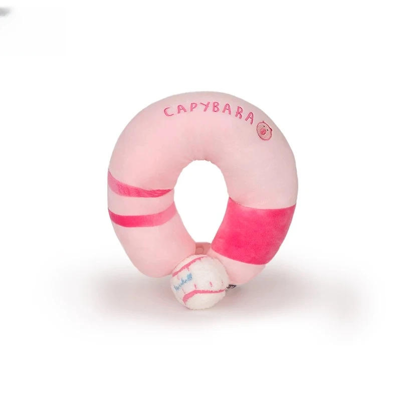 拉线运动水豚U型枕28Cm粉-网球