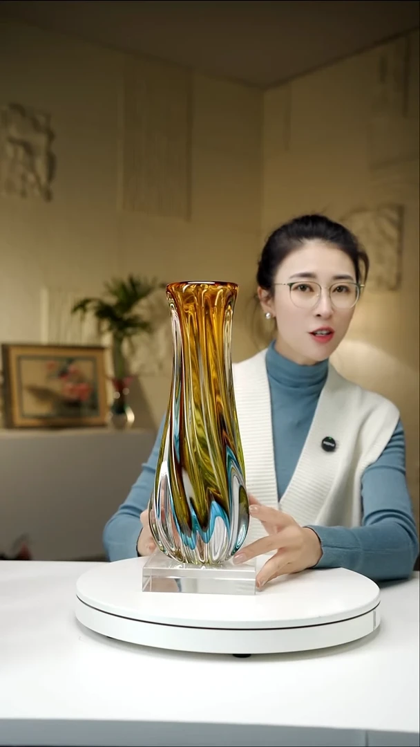 手工艺品琉璃琥珀蓝波浪花瓶
